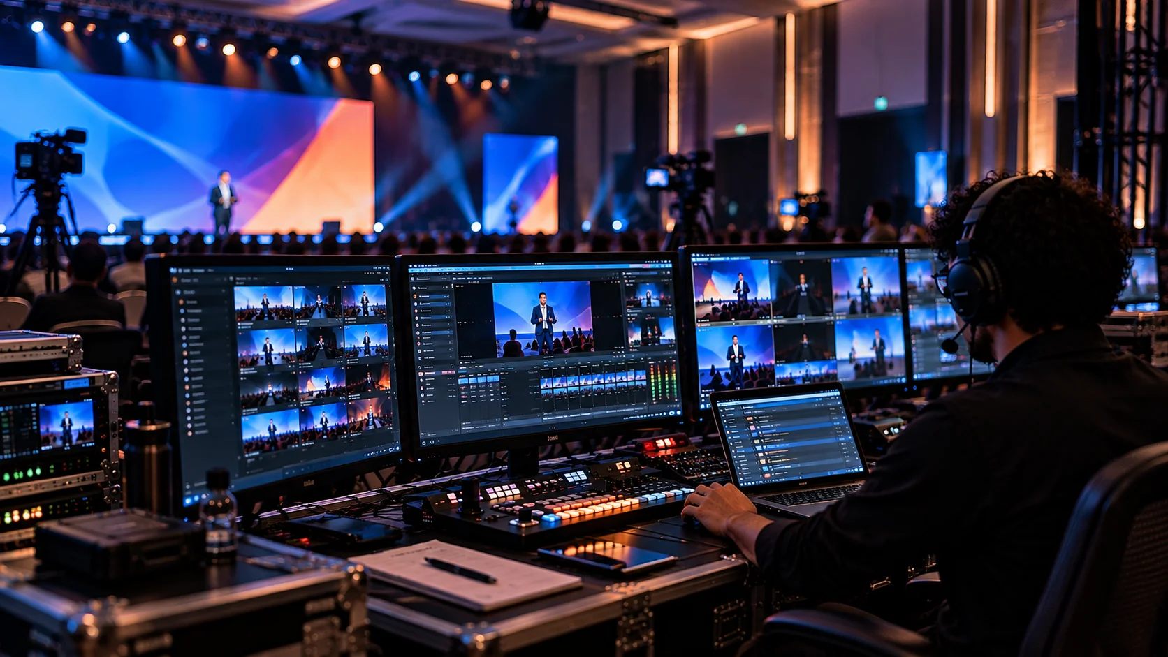 Show ready video content playback execution on LED display wall during general session
