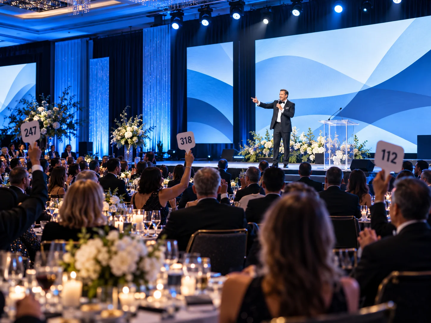 DXG fundraising gala and charity appeal event production with live auction staging and guest paddle raise